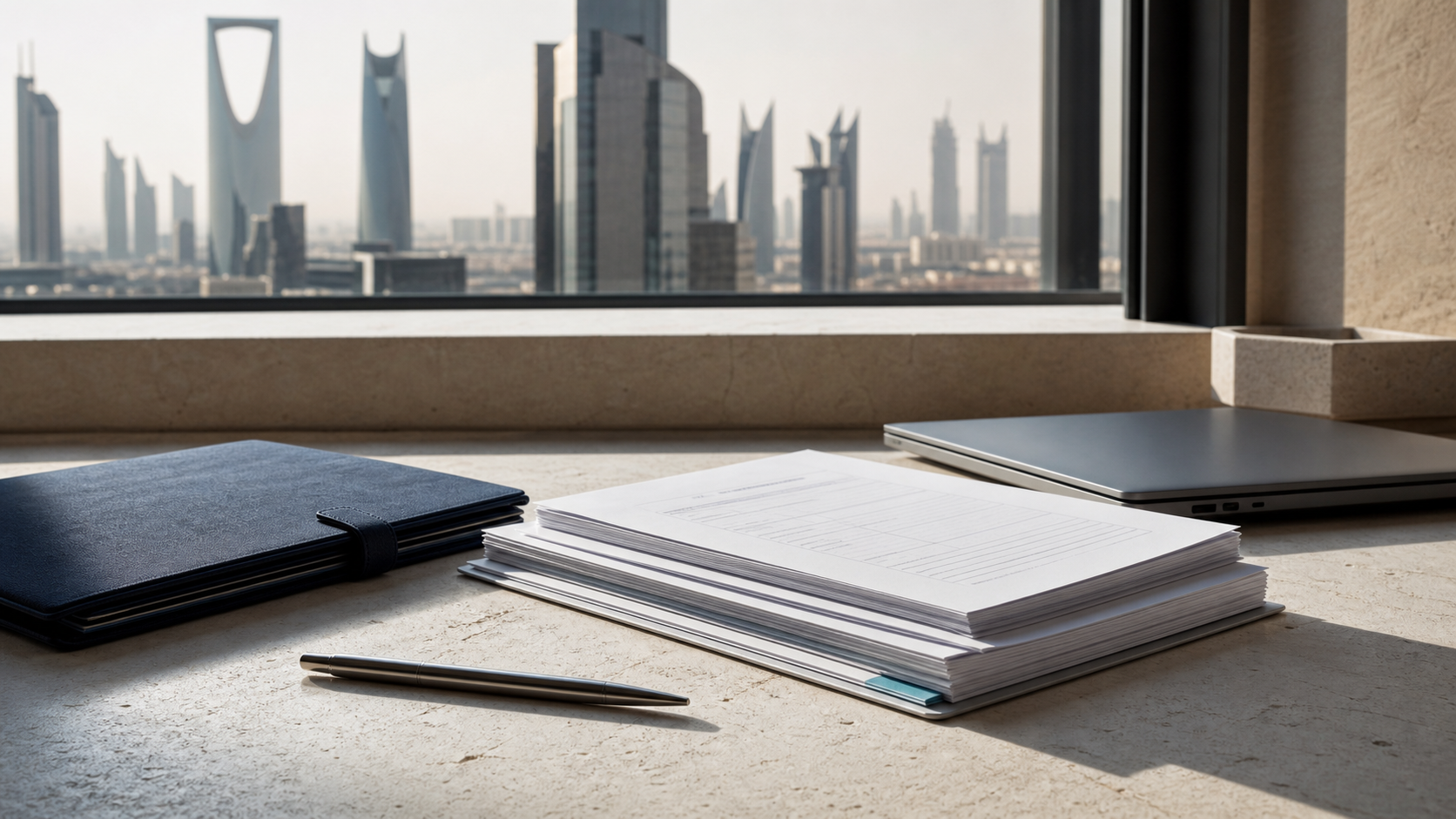 Saudi setup documents arranged in a Riyadh office